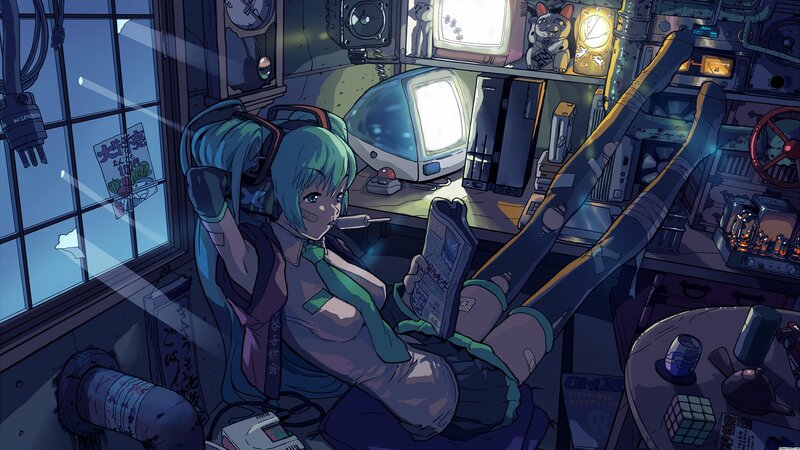 Green-haired Girl Reading — Blue