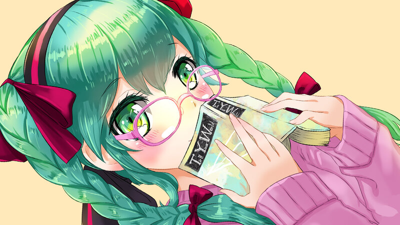 Green-haired Girl Reading Book — Green