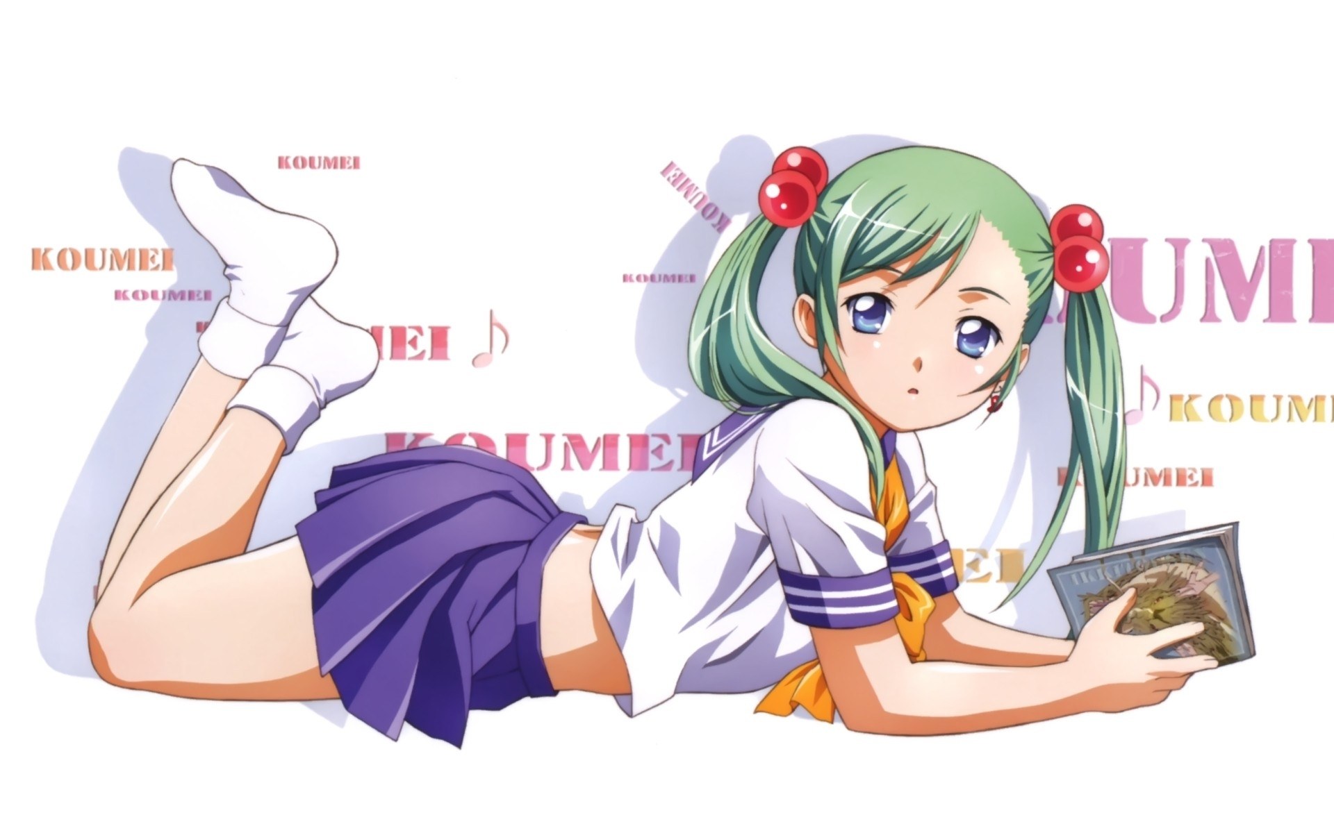 green-haired girl reading book