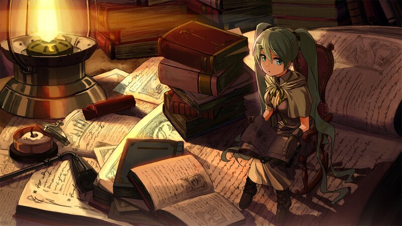 Green-haired Girl Reading — Brown, Calm