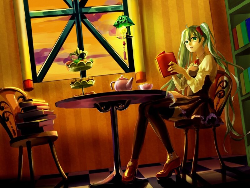 Green-haired Girl Reading — Yellow, Calm