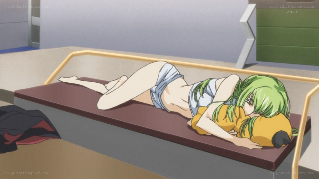 green-haired girl resting