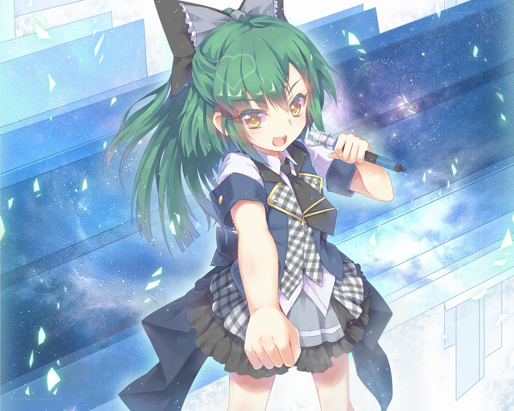 green-haired girl singing
