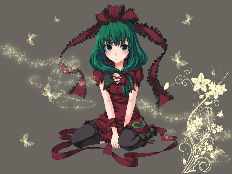 Green-haired Girl Sitting — Green, Calm