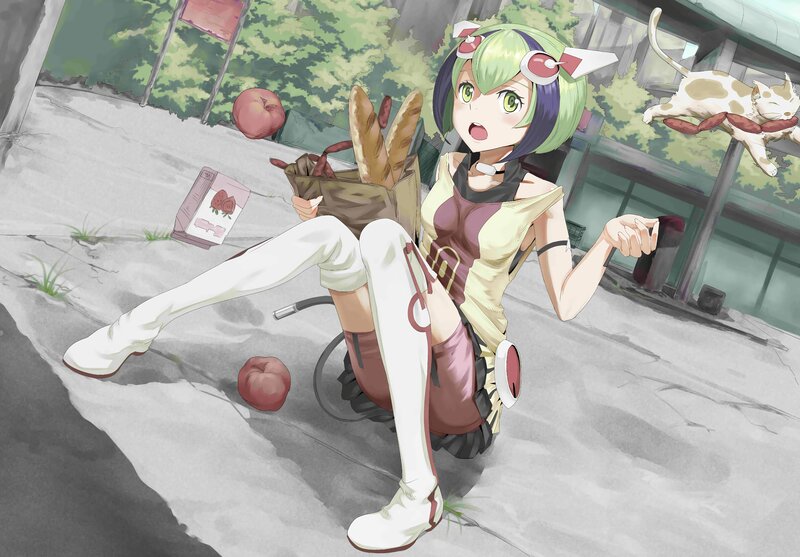 Green-haired Girl Sitting — Green, Playful