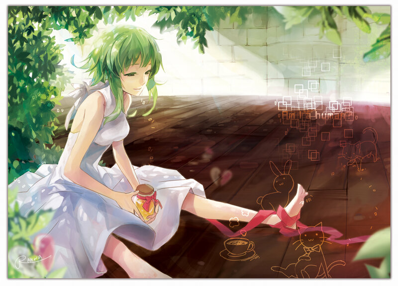 Green-haired Girl Sitting — Green, Serene, Afternoon, Digital Art