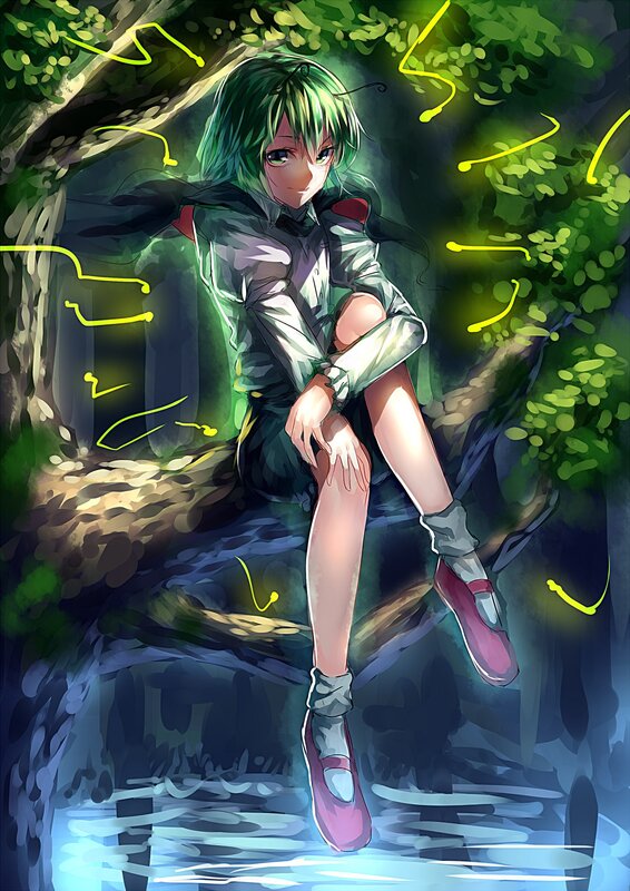 Green-haired Girl Sitting — Green, Serene, Night
