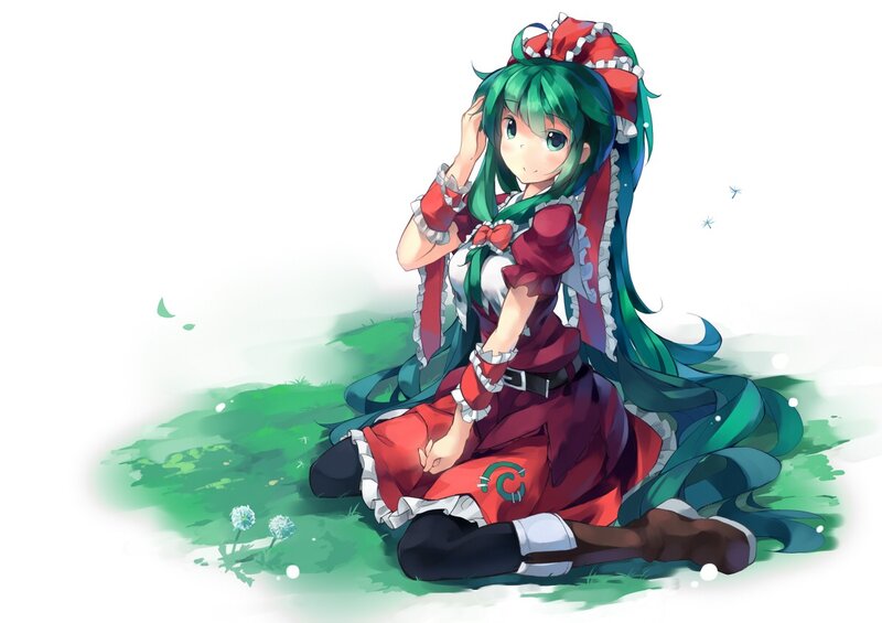 Green-haired Girl Sitting — Red