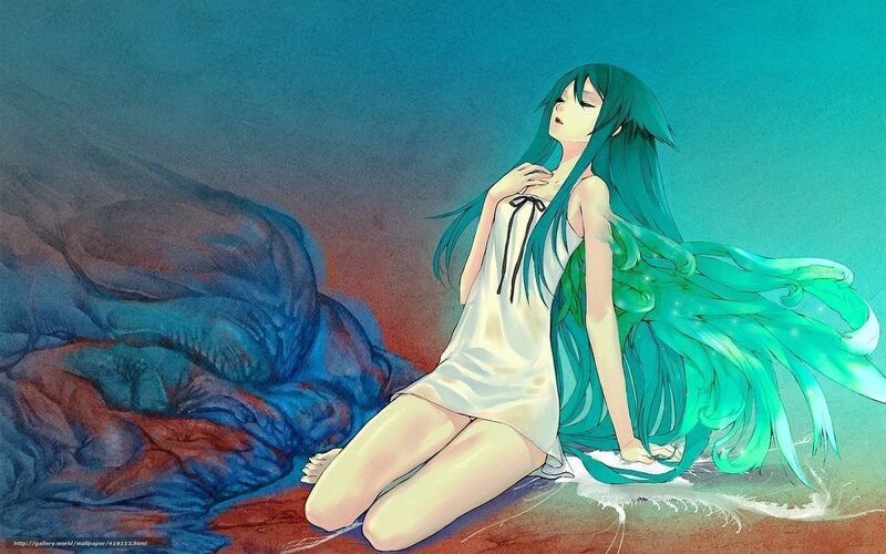 Green-haired Girl Sitting — Teal