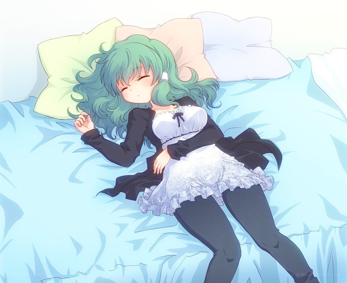 green-haired girl sleeping