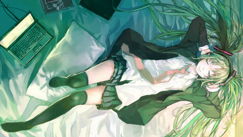 Green-haired Girl Sleeping — Green, Calm