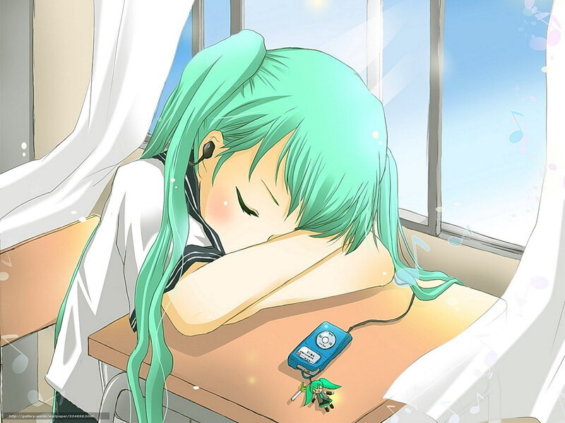 Green-haired Girl Sleeping — Green, Peaceful, Morning, Anime