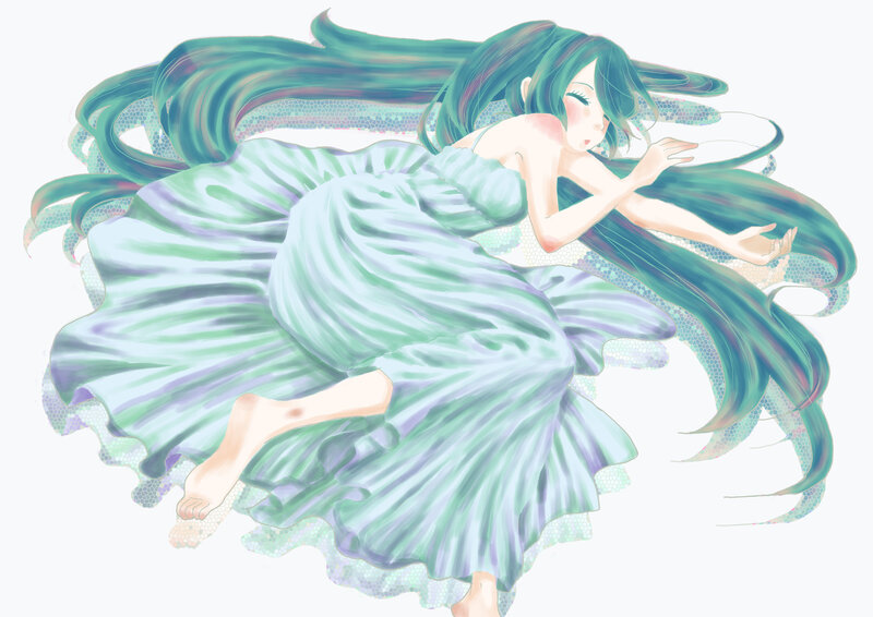 Green-haired Girl Sleeping — Green, Serene