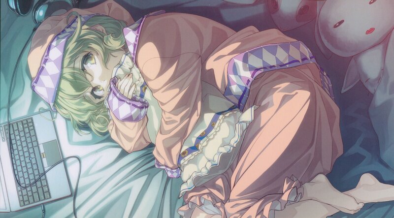 Green-haired Girl Sleeping — Purple, Calm, Anime