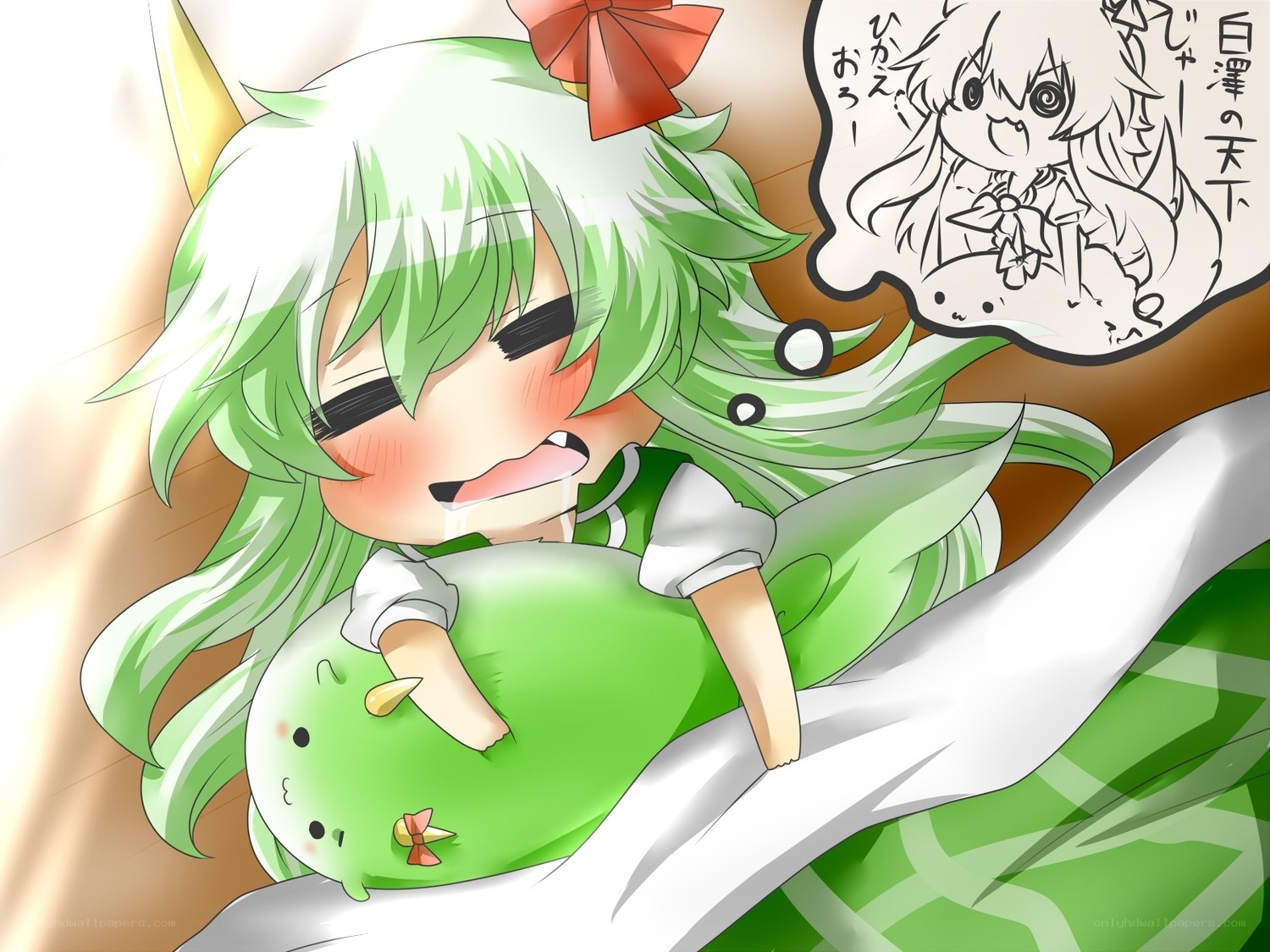 green-haired girl sleeping