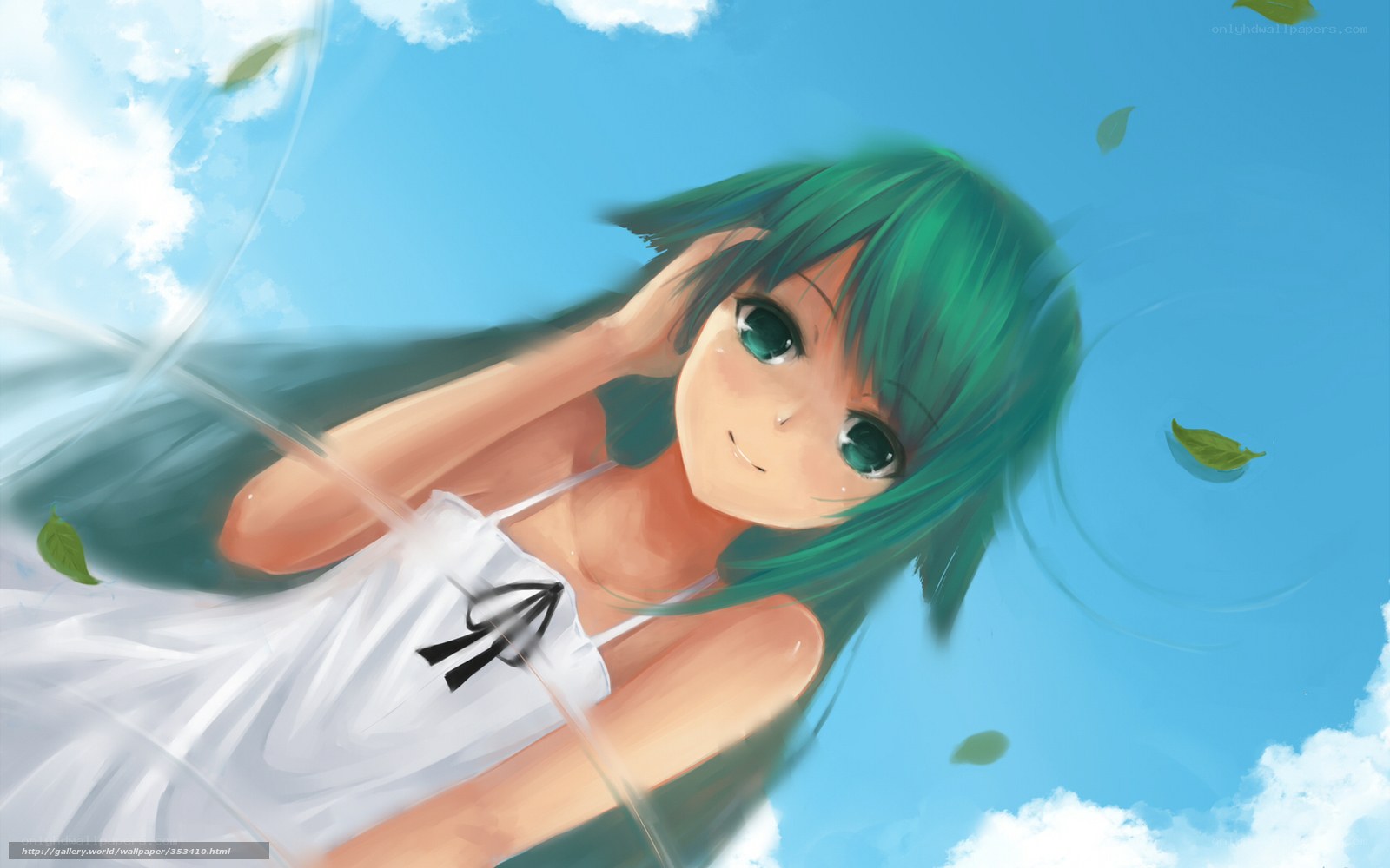 Green-haired girl under blue sky