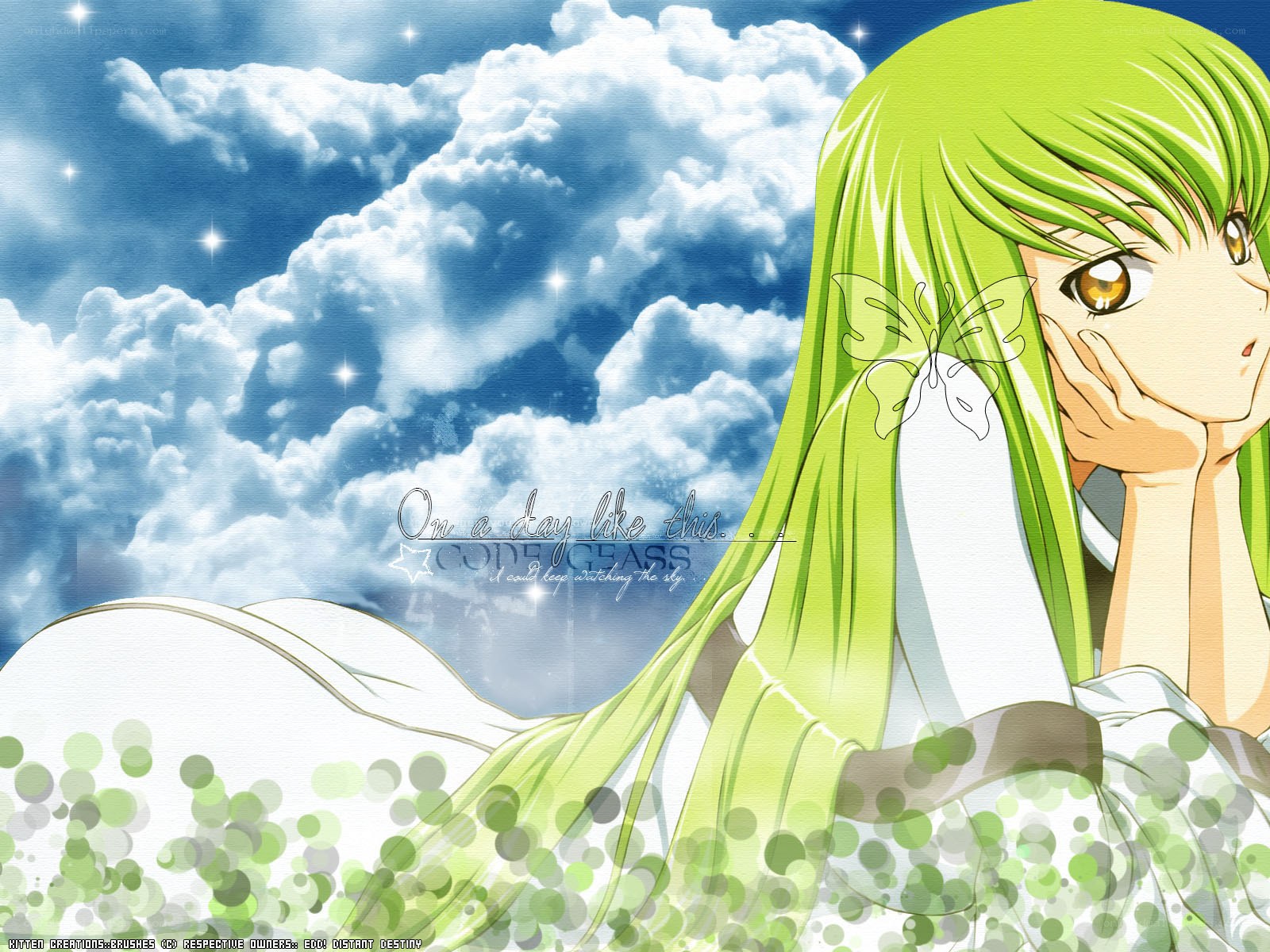 green-haired girl under sky