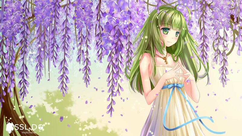 Green-haired Girl under Wisteria