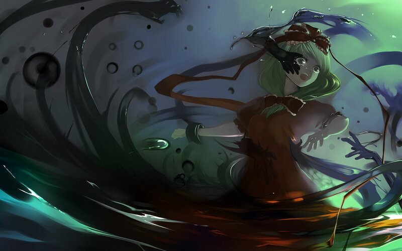 Green-haired Girl Underwater — Green, Dramatic