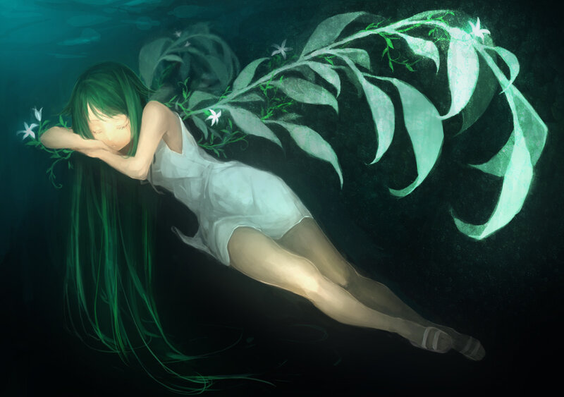 Green-haired Girl Underwater — Green
