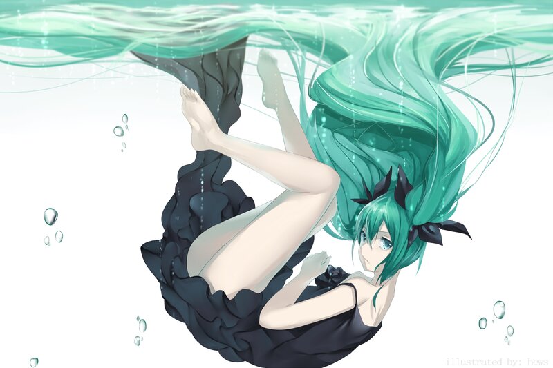 Green-haired Girl Underwater — Teal