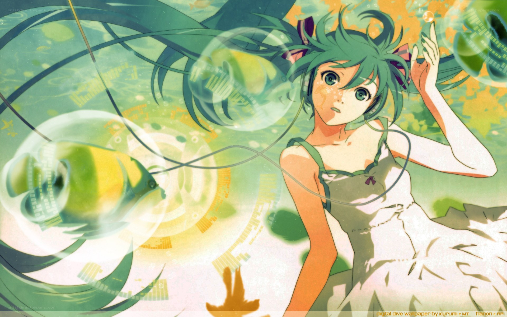 green-haired girl underwater