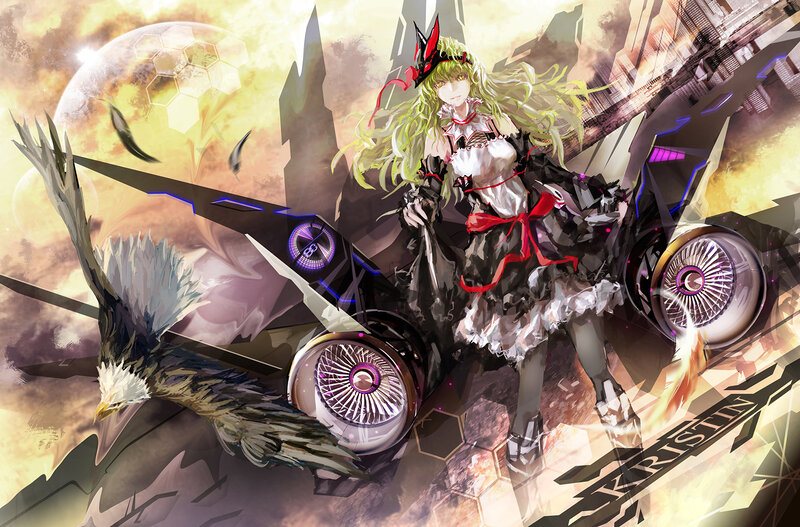 Green-haired Girl with Aircraft