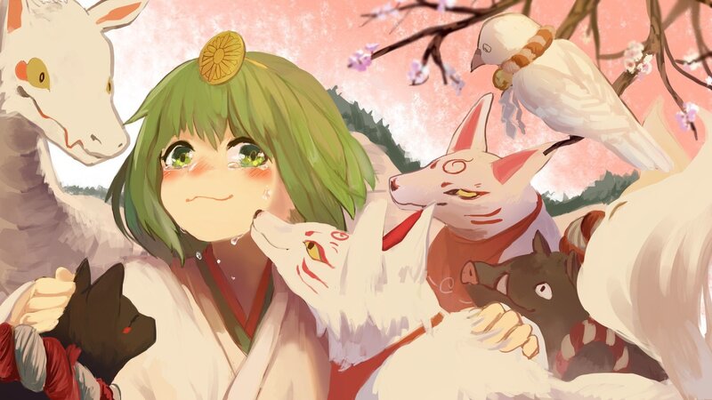 Green-haired Girl with Animals — Green