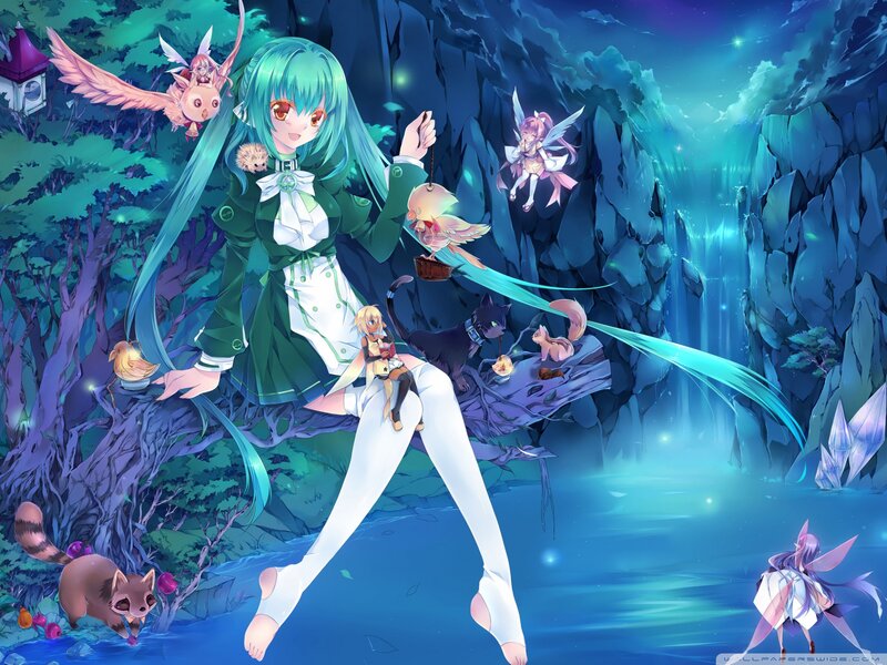 Green-haired Girl with Animals
