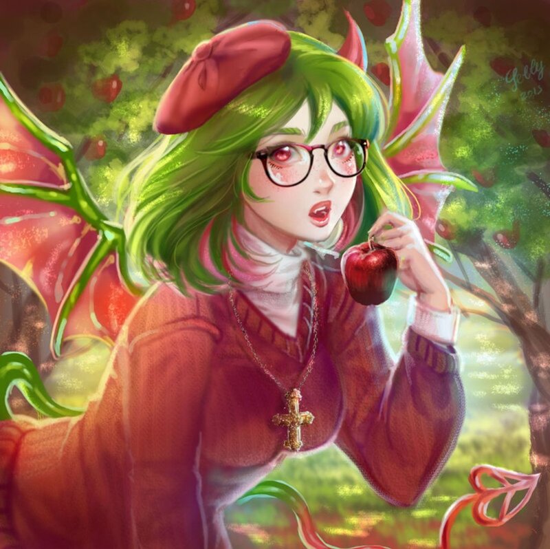 Green-haired Girl with Apple