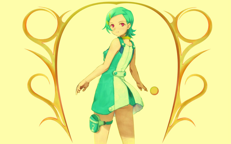 green-haired girl with ball