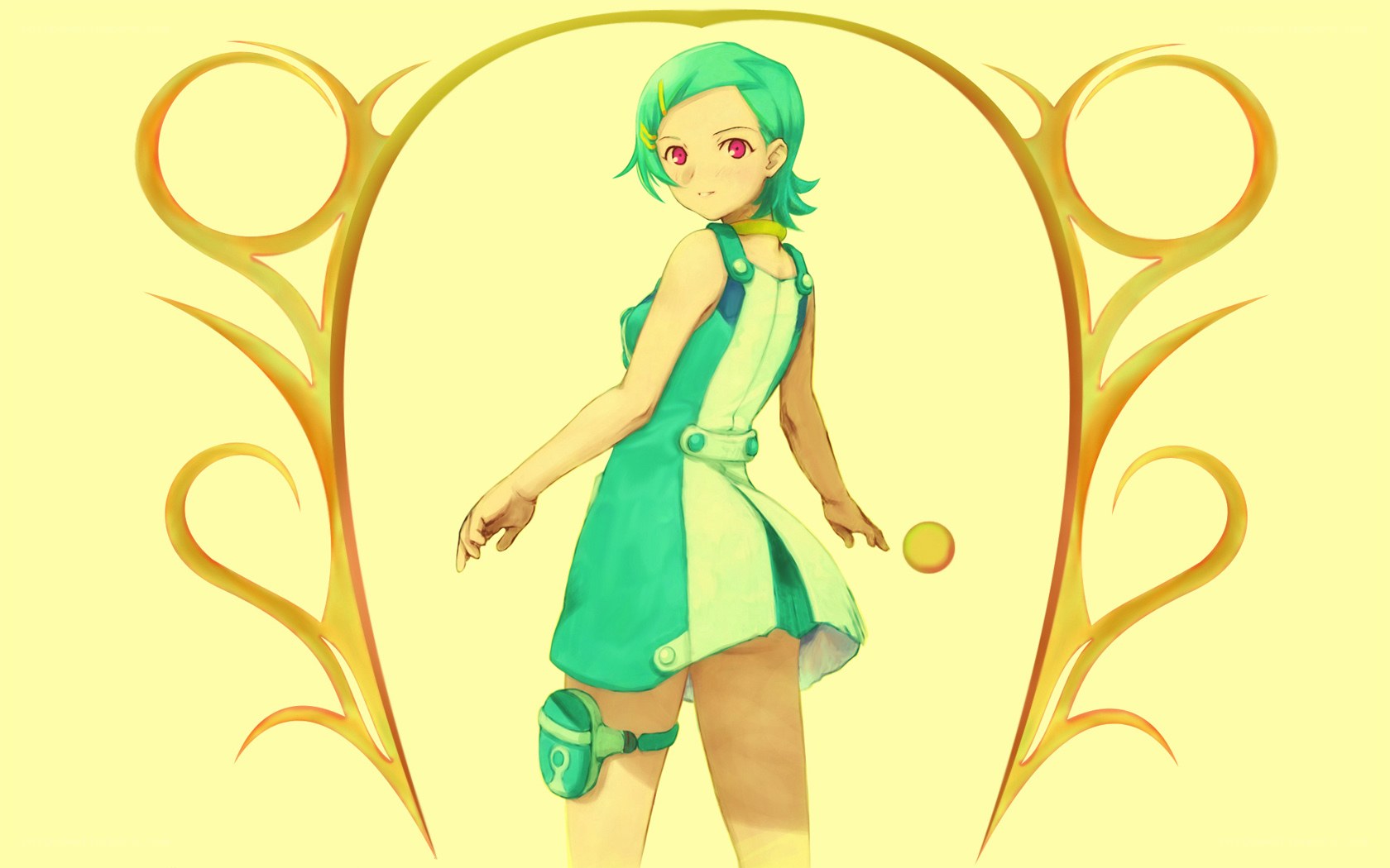 green-haired girl with ball