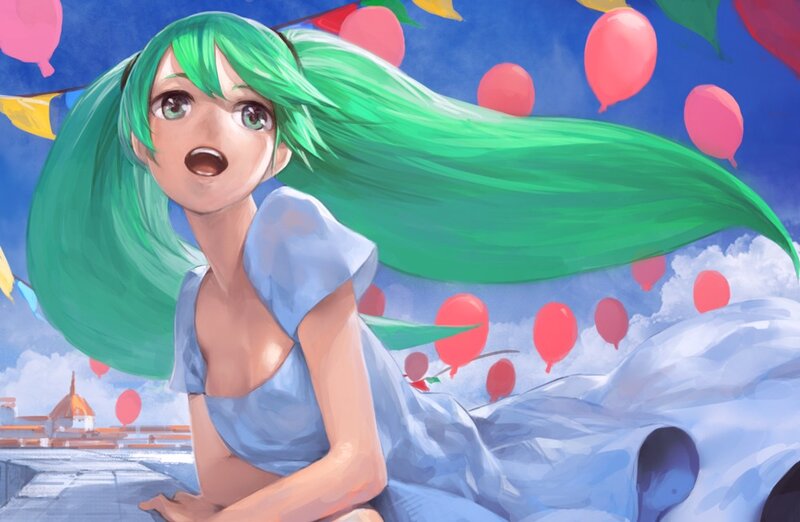 Green-haired Girl with Balloons — Blue