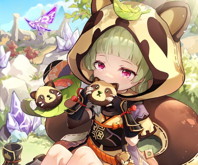 Green-haired Girl with Bear Hat