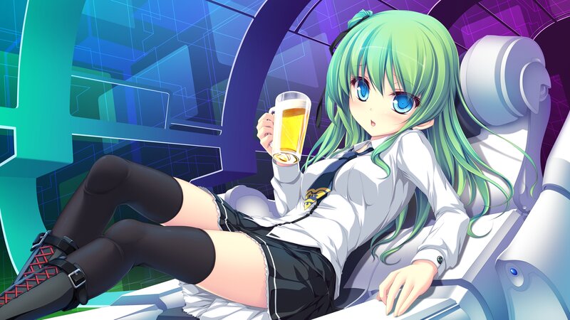 Green-haired Girl with Beer