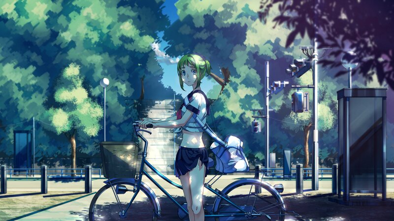 Green-haired Girl with Bicycle — Green