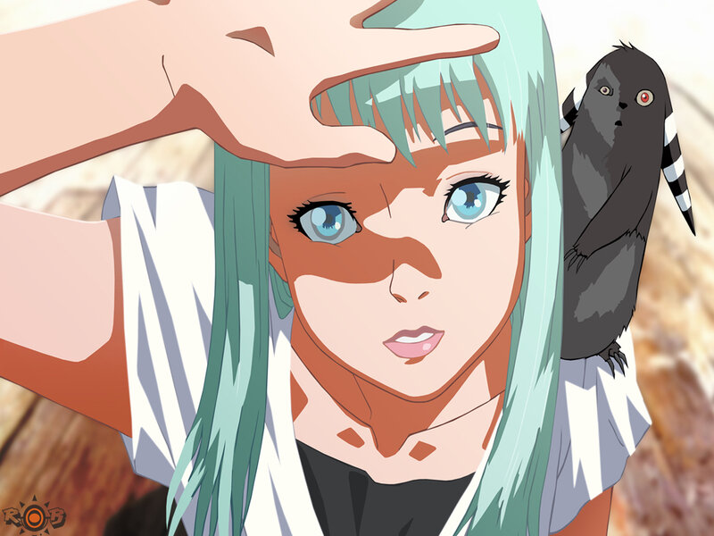 Green-haired Girl with Bird — Green, Calm