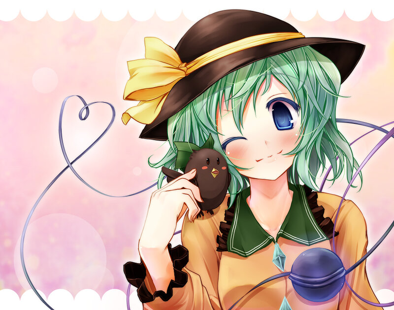 Green-haired Girl with Bird — Green, Playful