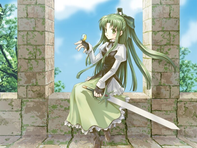 Green-haired Girl with Bird — Green, Serene, Afternoon, Anime