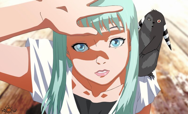 Green-haired Girl with Bird — Green