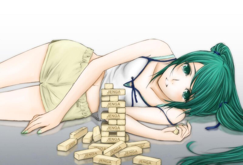 Green-haired Girl with Blocks