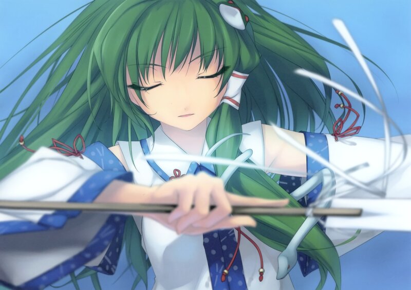 green-haired girl with bow