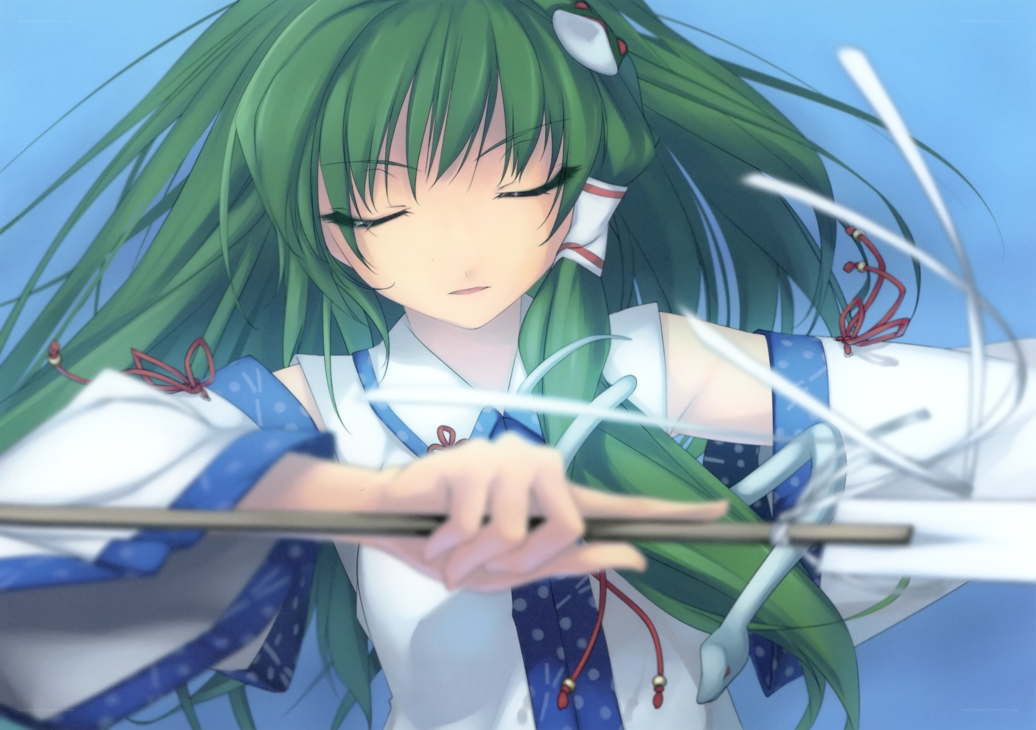 green-haired girl with bow