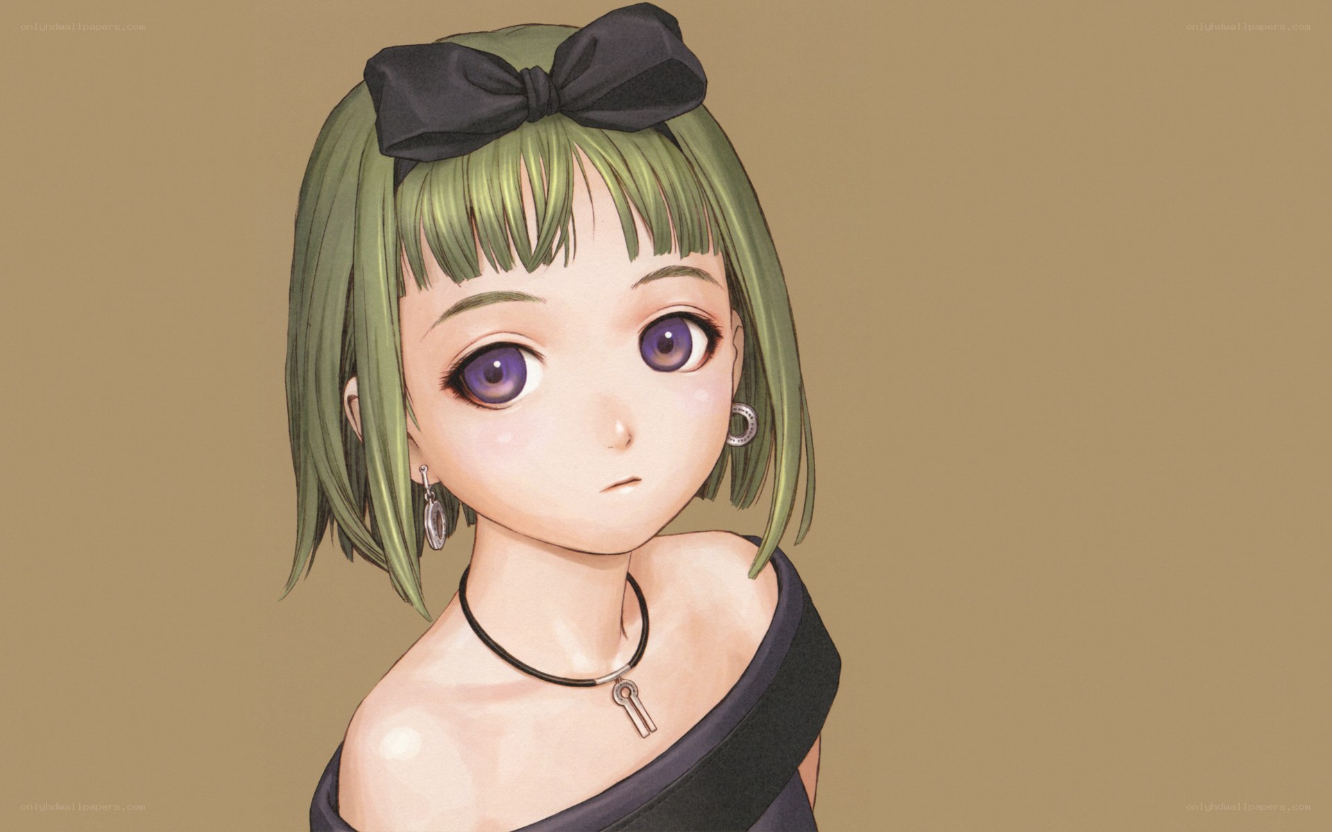green-haired girl with bow