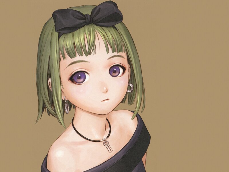 green-haired girl with bow