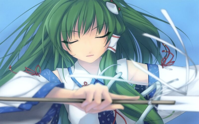 Green-haired Girl with Bow — Green, Calm, Anime, Bow and Arrow