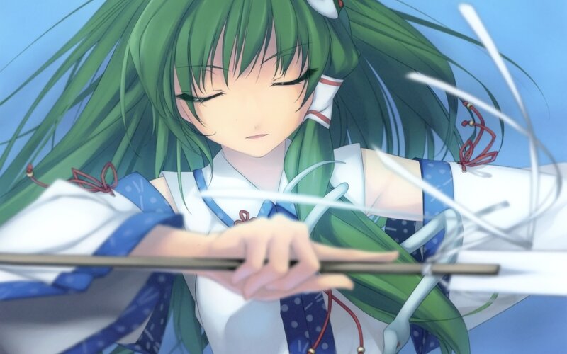 green-haired girl with bow