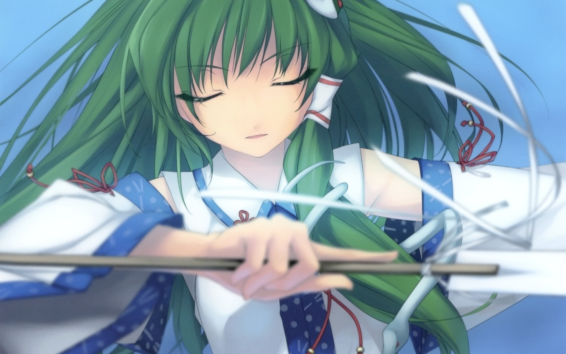 green-haired girl with bow