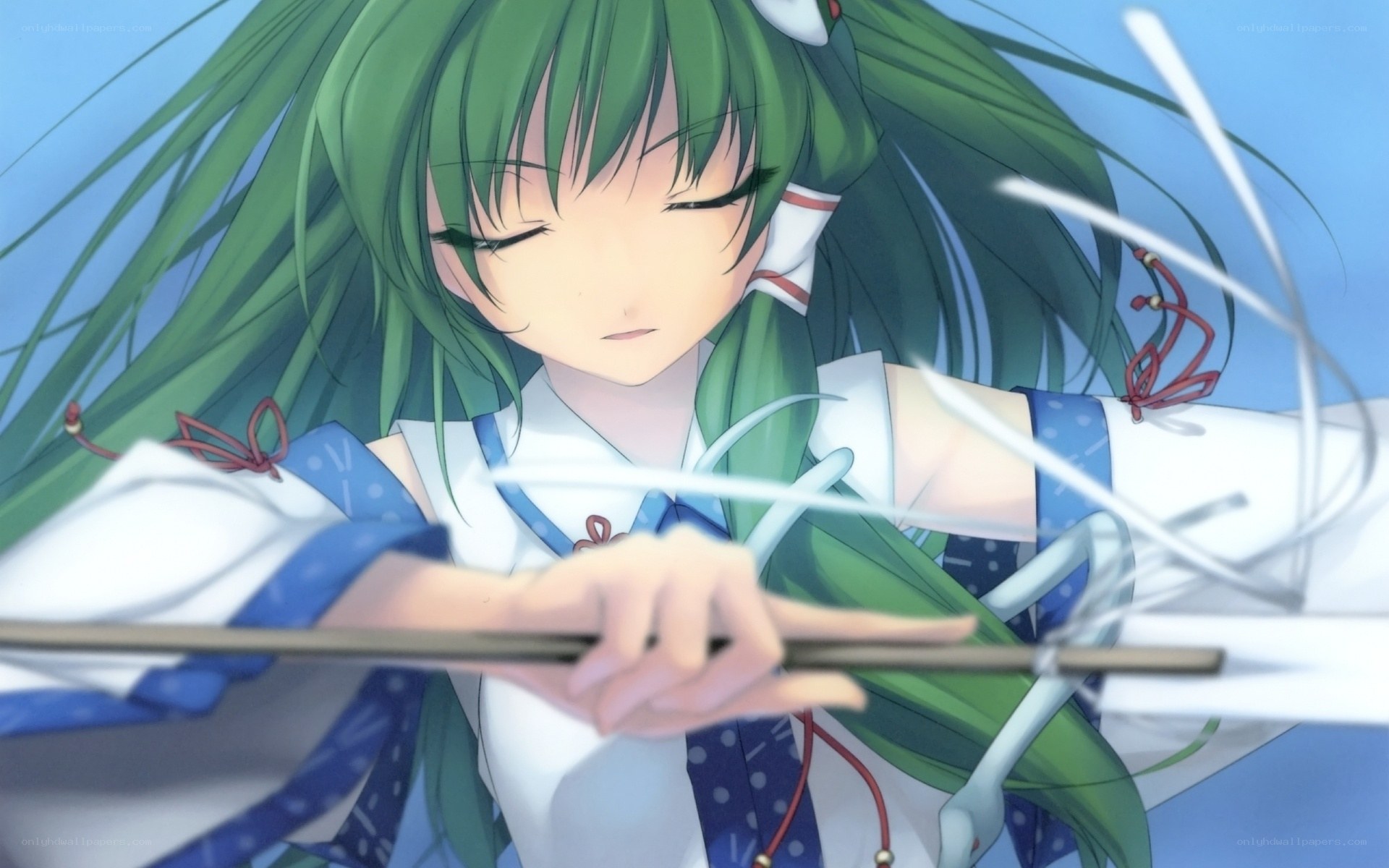 green-haired girl with bow