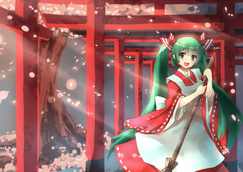 Green-haired Girl with Broom — Red